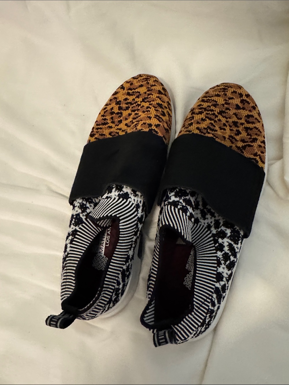 Mark Nason Black and Tan Knit Slip-On Sneakers